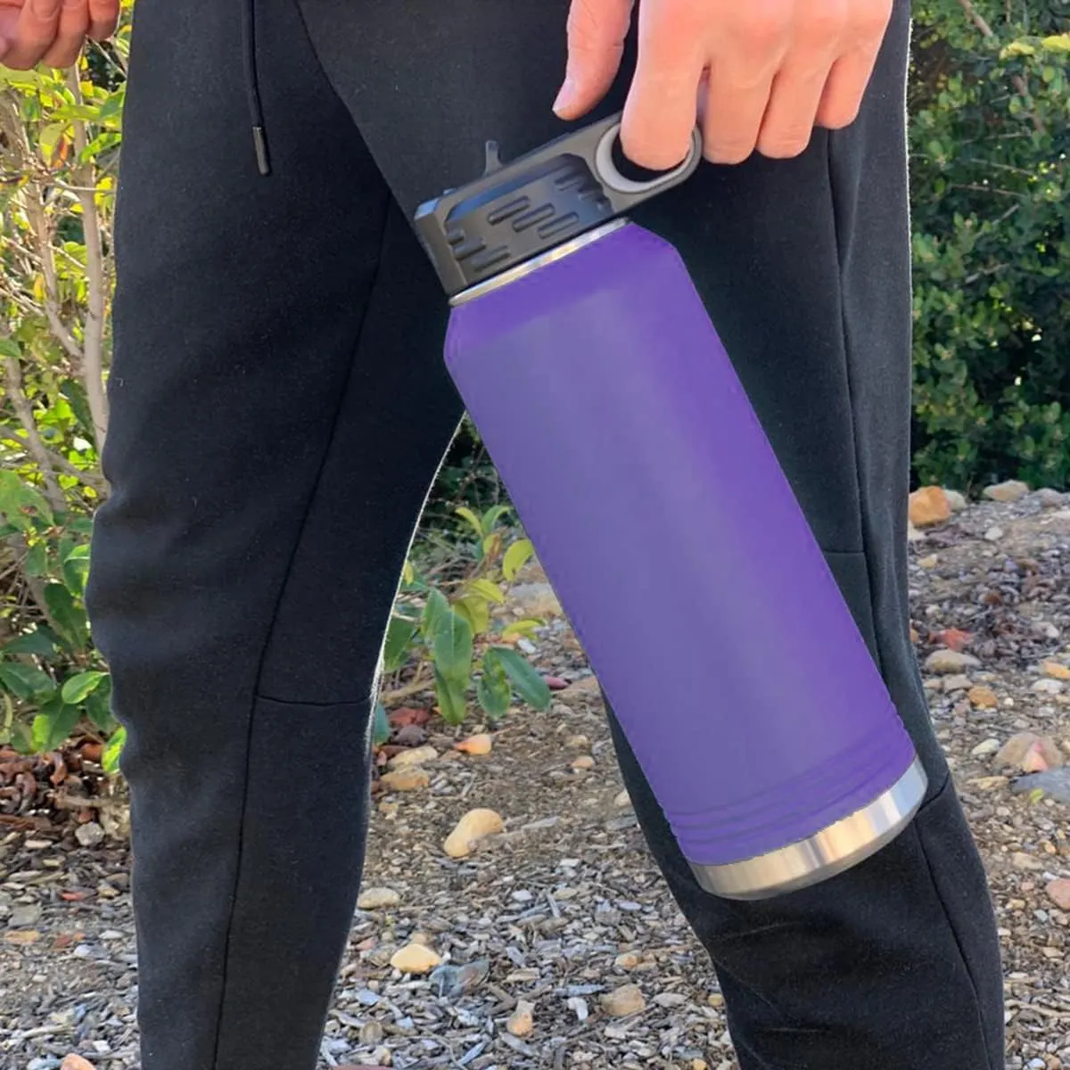 LaserGram Personalized Water Bottle, Basketball Slam Dunk Man, Stainless Steel Double Wall Vacuum Insulated with Flip Top Straw, Custom Engraved Gift (32oz / 950ml Dark Purple)