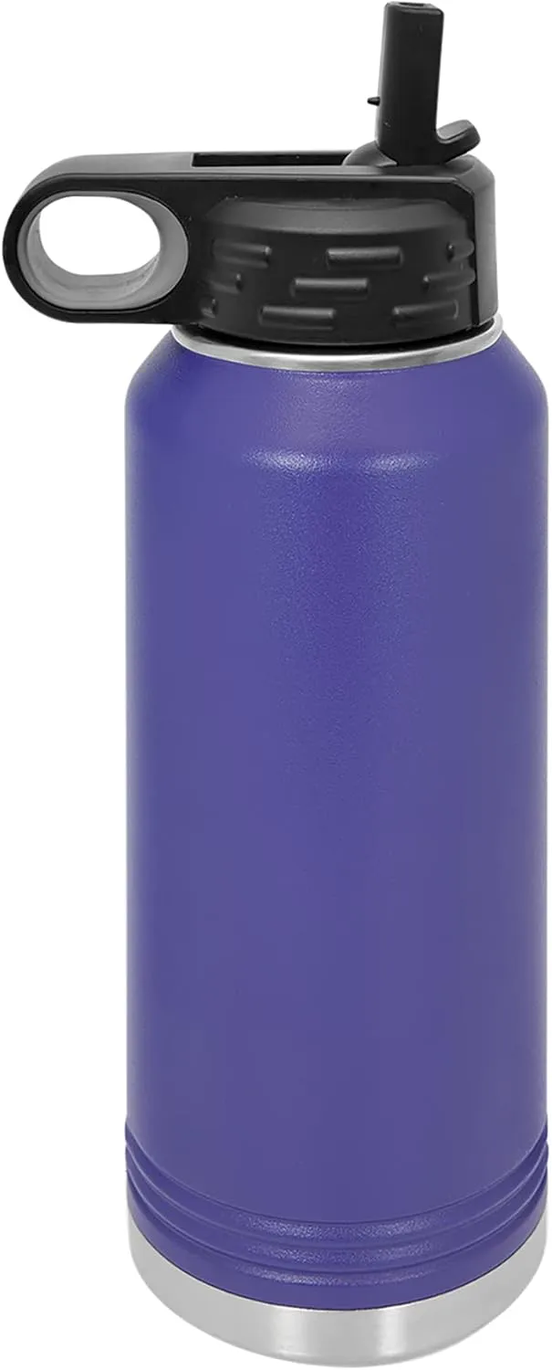 LaserGram Personalized Water Bottle, Basketball Slam Dunk Man, Stainless Steel Double Wall Vacuum Insulated with Flip Top Straw, Custom Engraved Gift (32oz / 950ml Dark Purple)
