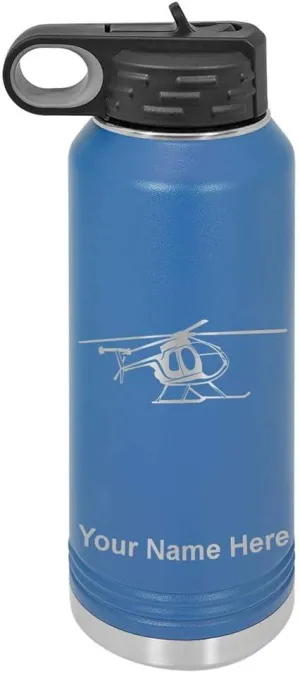 LaserGram Personalized Water Bottle, Helicopter 1, Stainless Steel Double Wall Vacuum Insulated with Flip Top Straw, Custom Engraved Gift (40oz / 1180ml Dark Blue)