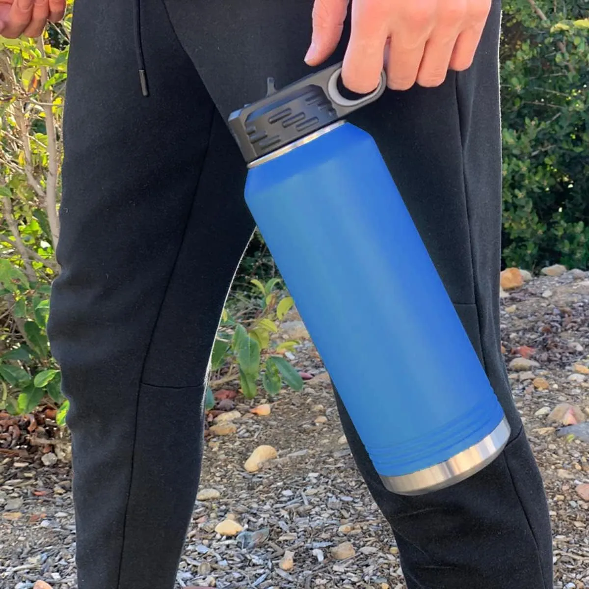 LaserGram Personalized Water Bottle, Helicopter 1, Stainless Steel Double Wall Vacuum Insulated with Flip Top Straw, Custom Engraved Gift (40oz / 1180ml Dark Blue)