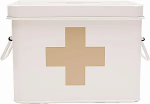 Lassos Boutique Retro Enameled First Aid Box for Medicine Storage and Home Decor with Lid and Removable Tray