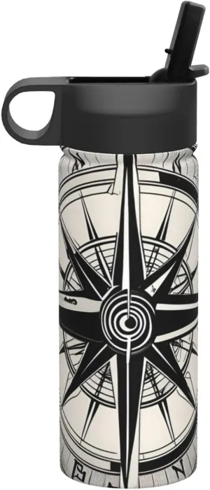 Law of Compass Navigation Print Flask Stainless Steel Water Bottle with Straw 18OZ FOR Outdoor Gym Commute