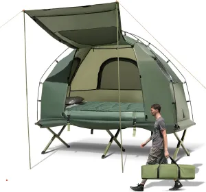 LDAILY Camping Tent Cot, 5 in 1 Off Ground Elevated Tent with Air Mattress, Sleeping Bag & Pillow, Folding Camping Cot Combo with Carrying Bag for Outdoor Hiking, Picnic, Backyard (1 Person)