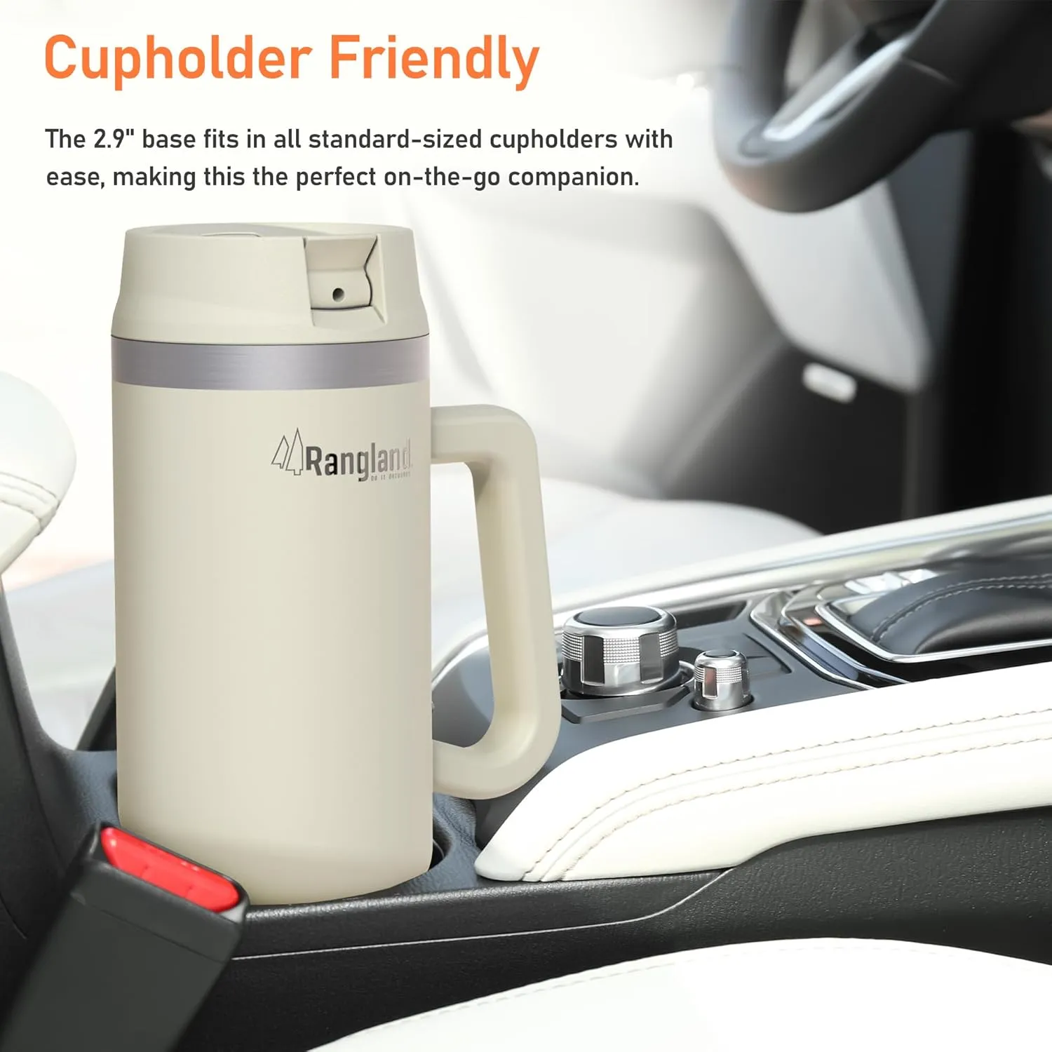 Leak-proof 40 oz Tumbler with Handle and Carrier Bag, Spill-proof Insulated Water Bottle Cup with Sport Straw Lid and Padded Hand Strap, Neoprene (Light Cream)