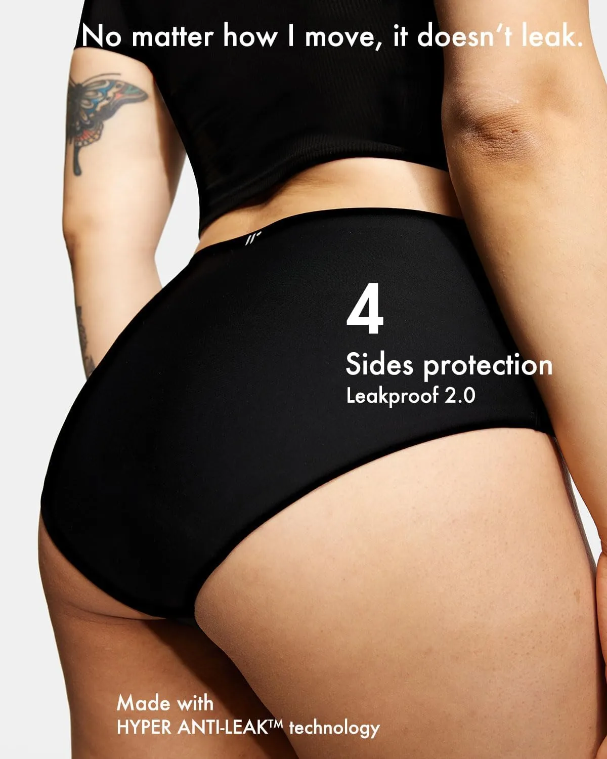LEAKPROOF2.0 Seamless Brief Incontinence Period Underwear Holds 6 Tampons - Washable Leak Proof (L/XL, 2-Black)
