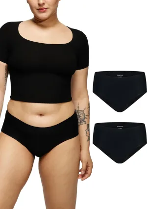 LEAKPROOF2.0 Seamless Brief Incontinence Period Underwear Holds 6 Tampons - Washable Leak Proof (L/XL, 2-Black)