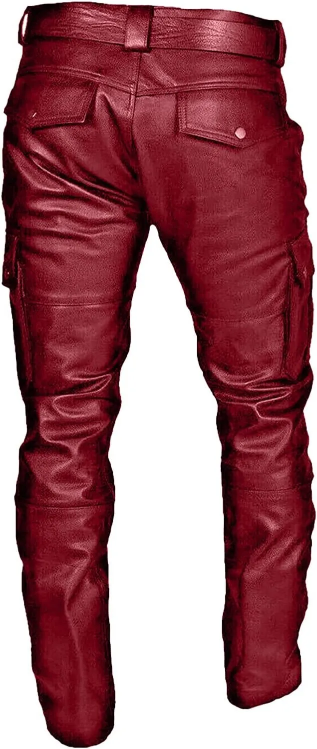Leather Pants for Men Baggy Goth Sweatpants with Cargo Pockets Slim Skinny Faux Leather Pants Trousers
