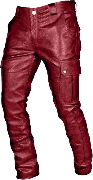 Leather Pants for Men Baggy Goth Sweatpants with Cargo Pockets Slim Skinny Faux Leather Pants Trousers