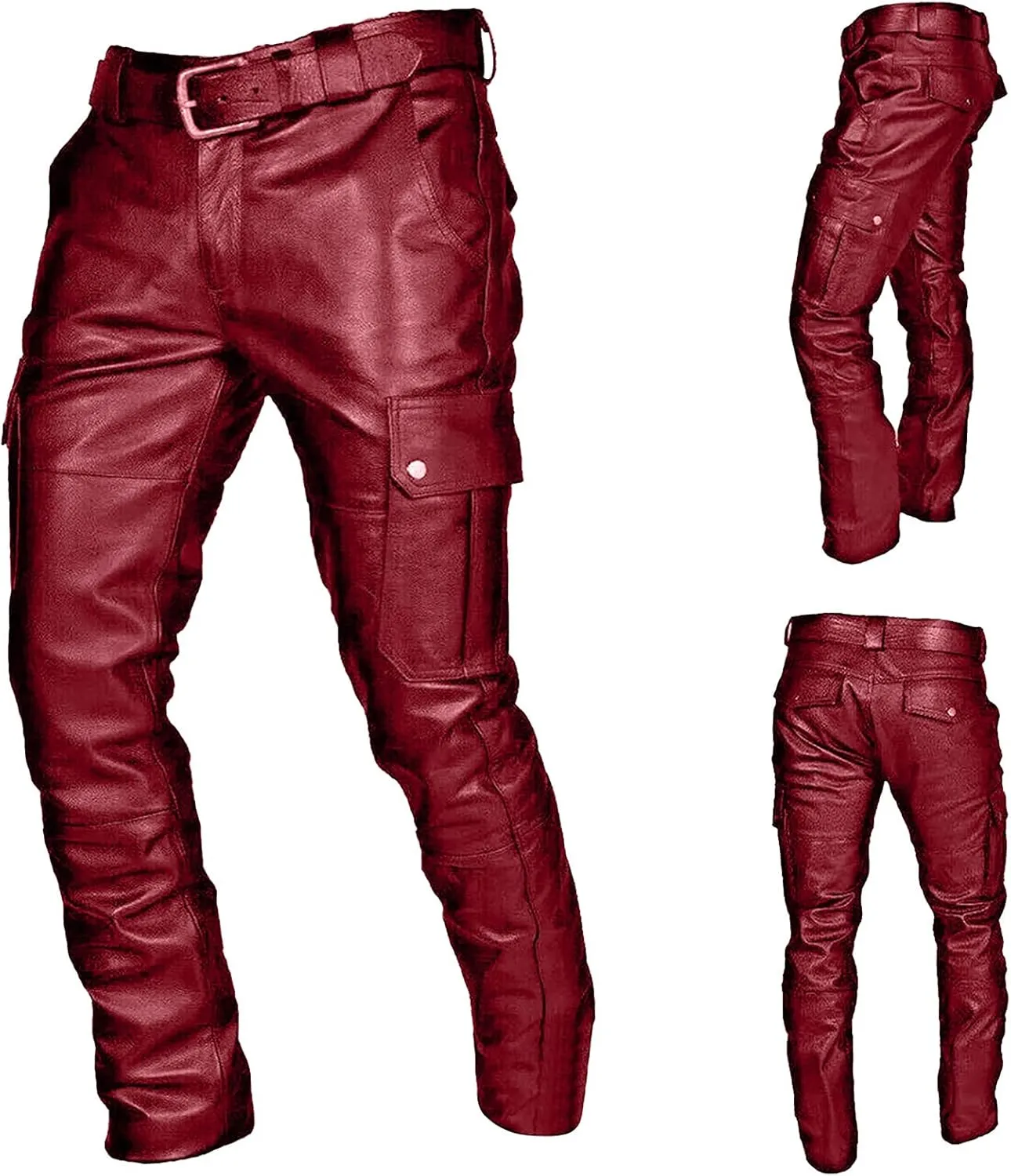 Leather Pants for Men Baggy Goth Sweatpants with Cargo Pockets Slim Skinny Faux Leather Pants Trousers