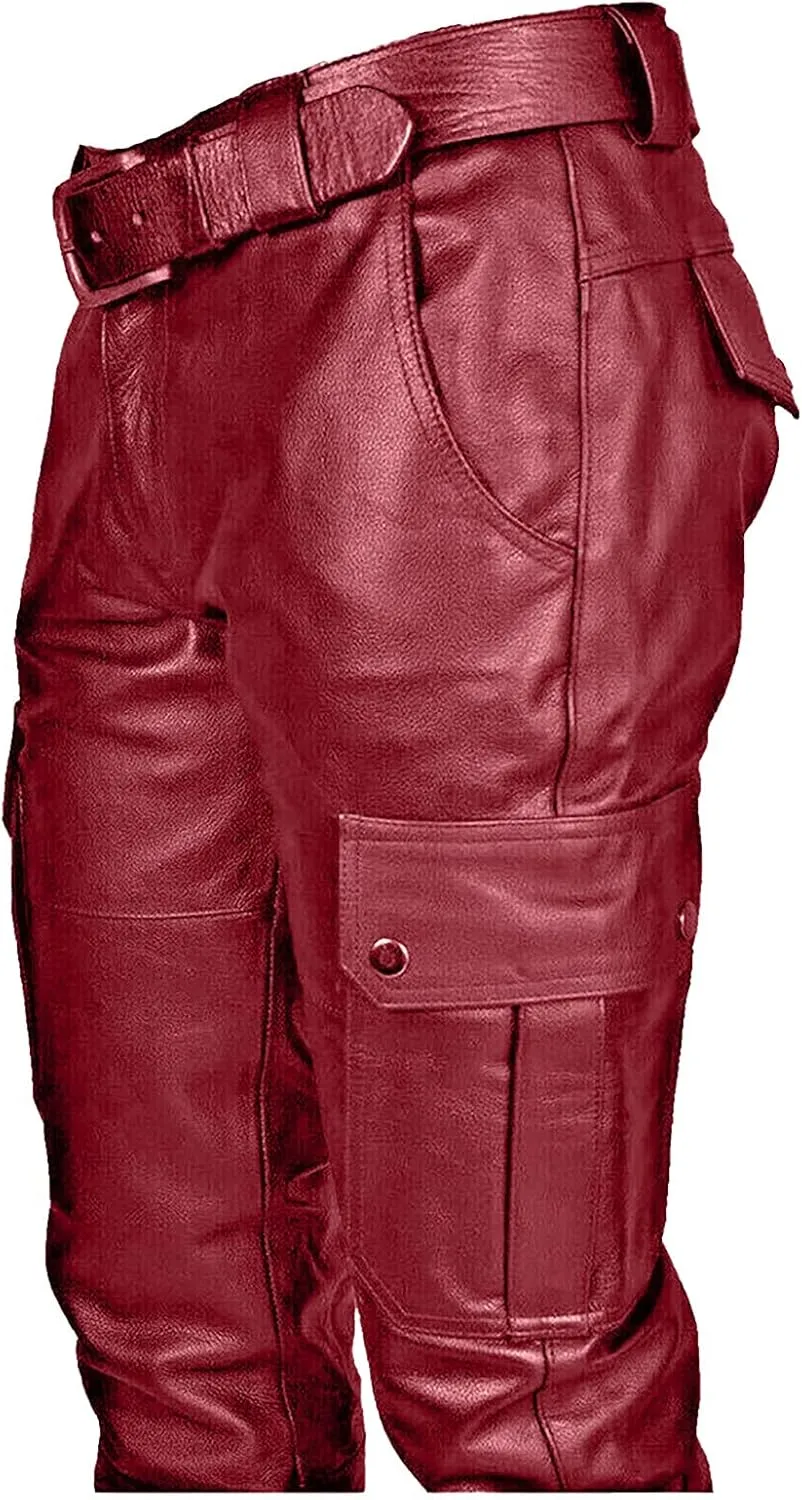 Leather Pants for Men Baggy Goth Sweatpants with Cargo Pockets Slim Skinny Faux Leather Pants Trousers