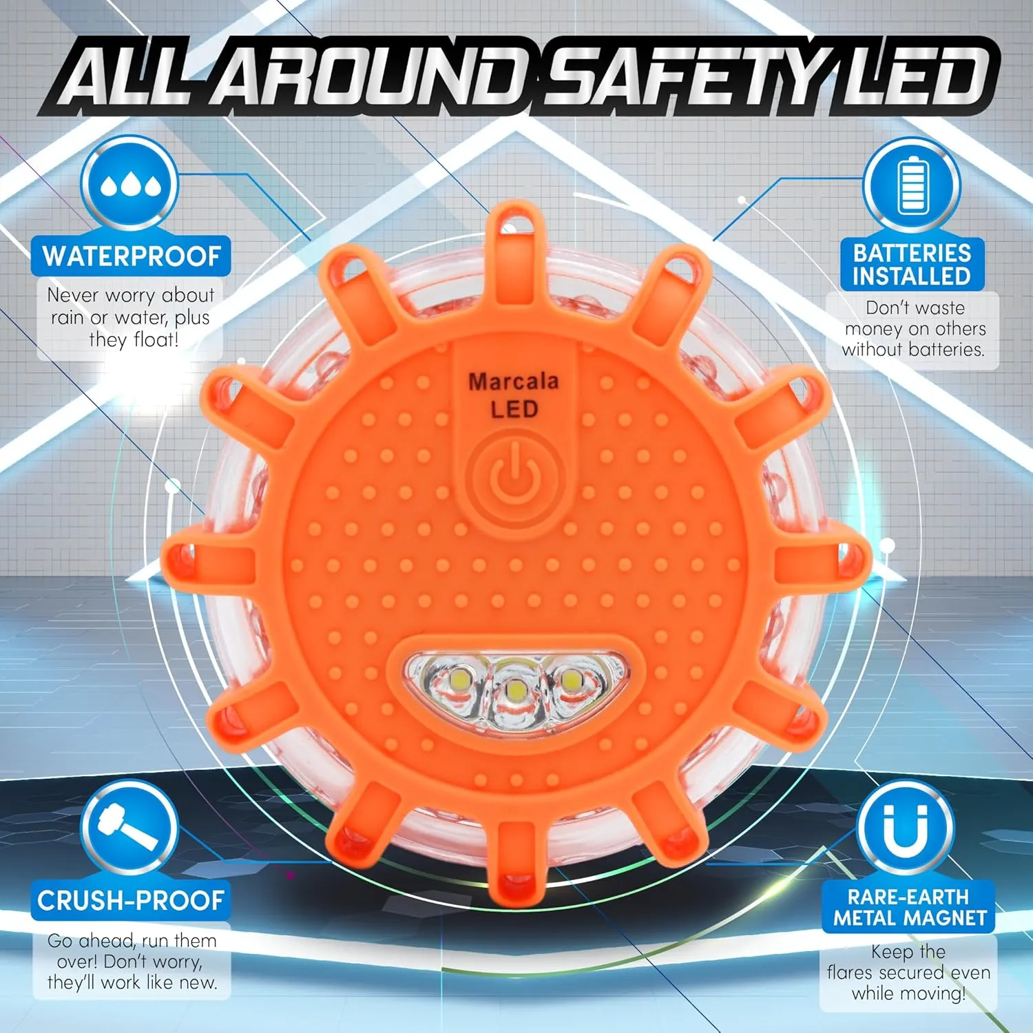LED Road Flares Emergency Lights | 3-Pack Roadside Safety Disc Kit w/Whistle | DOT Compliant Emergency Flares for Car w/Batteries Installed | Roadside Emergency Car Kit with Flares