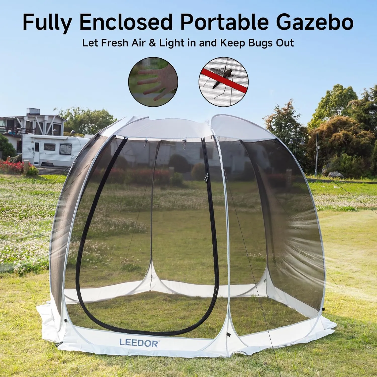 LEEDOR Pop Up Screen House, 6-10-15 Person Outdoor Screen Tent，Camping Screen Room with Carry Bag, Screened Gazebo with Mosquito Netting, Instant UV Resistant Sun Shelter for Garden, Patio, Backyard