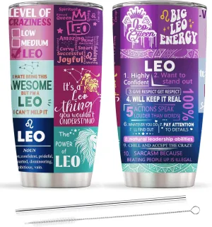 Leo Gifts for Women,Leo Birthday Gifts, Zodiac Leo Tumbler, Astrology Gothic Witchy Gifts, Constellation Insulated Tumbler With Lid Straw Purple Coffee Mug 20 OZ
