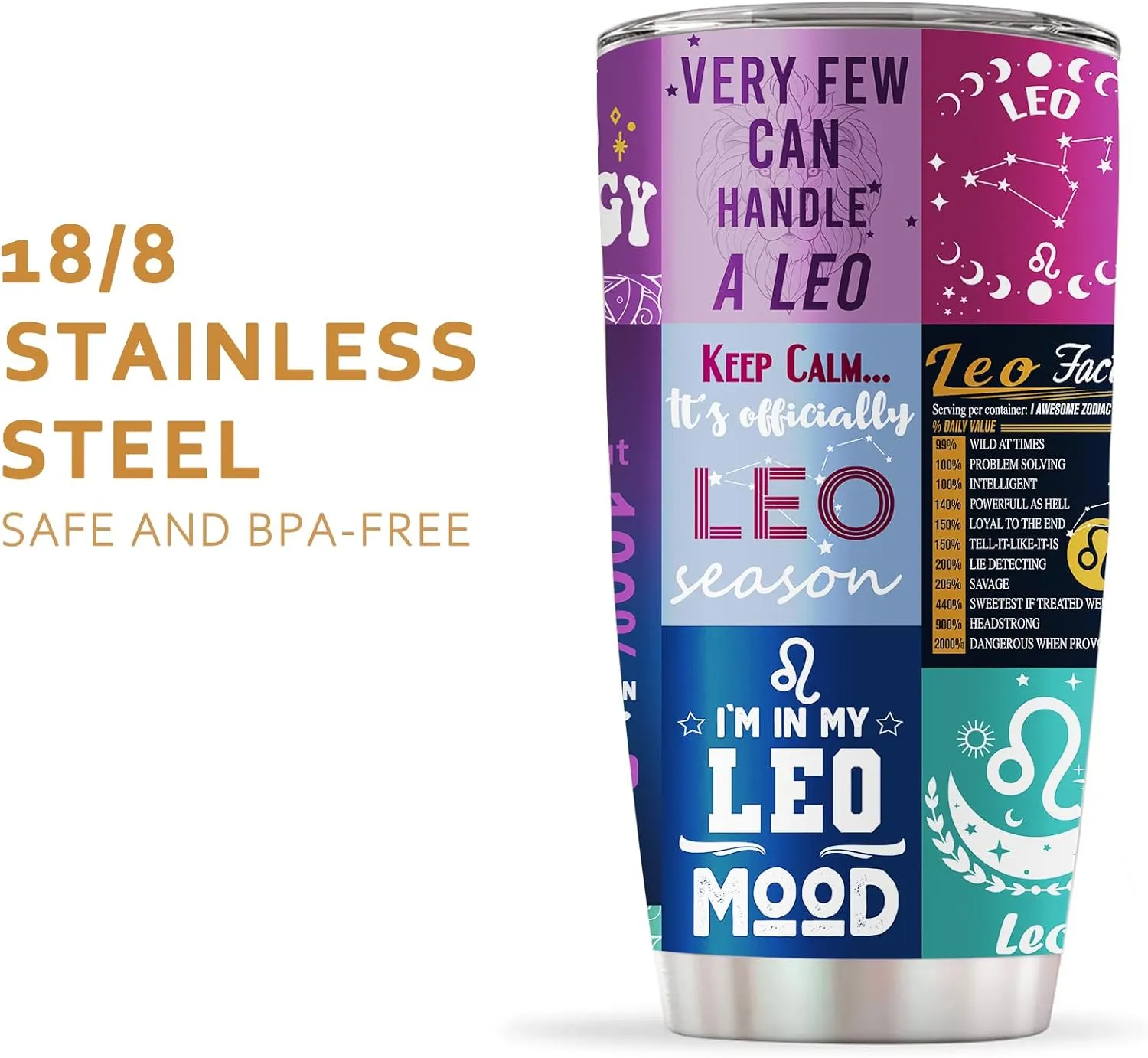 Leo Gifts for Women,Leo Birthday Gifts, Zodiac Leo Tumbler, Astrology Gothic Witchy Gifts, Constellation Insulated Tumbler With Lid Straw Purple Coffee Mug 20 OZ