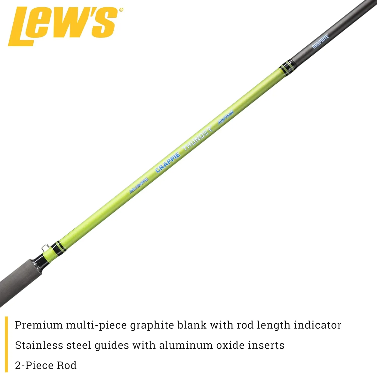 Lew's Crappie Thunder Jigging Fishing Rod, Medium Light Power, Fast Action, Premium Multi-Piece Graphite Blank, EVA Foam Handle, Crappie Thunder Green