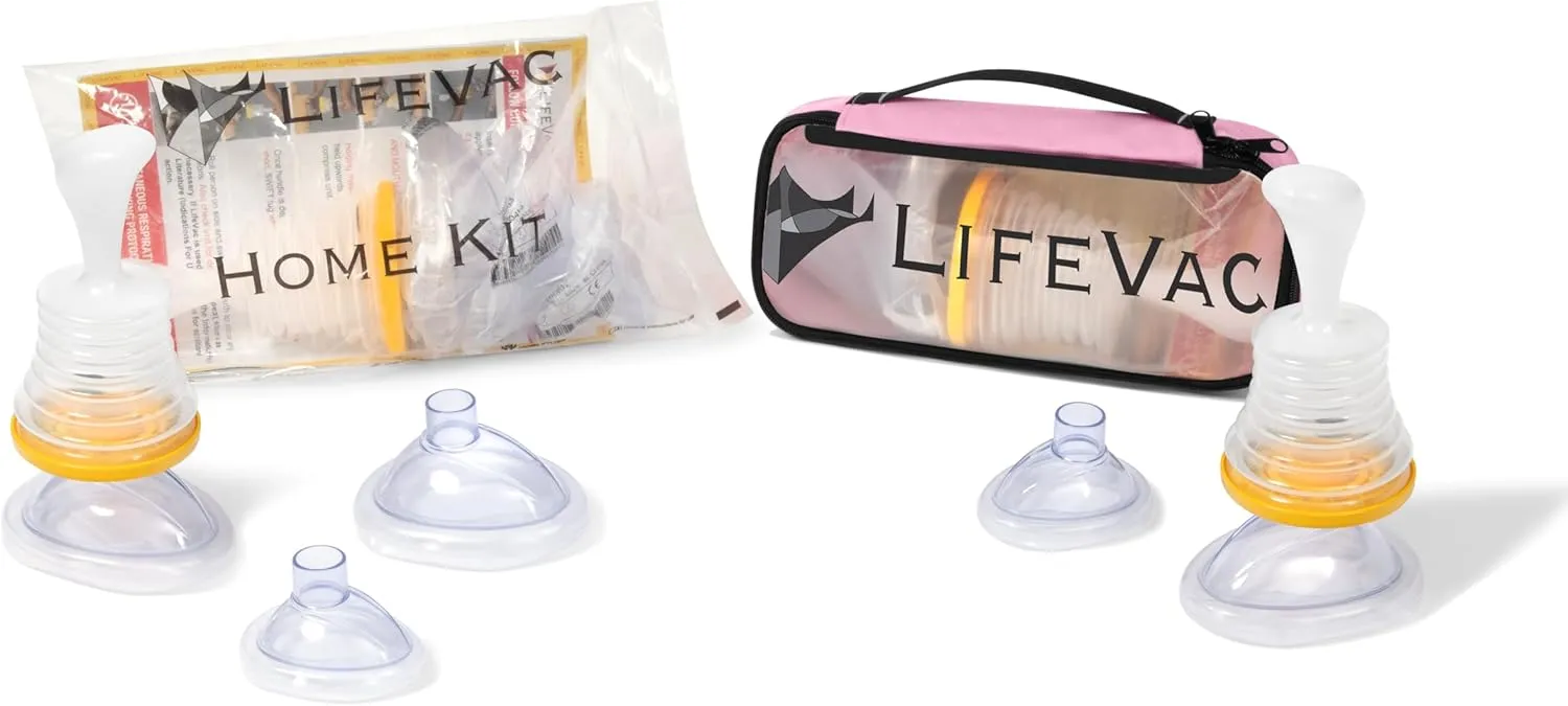 LifeVac Home & Pink Travel Kit Combo - Portable Suction Rescue Device, First Aid Kit for Kids and Adults, Portable Airway Suction Device for Children and Adults