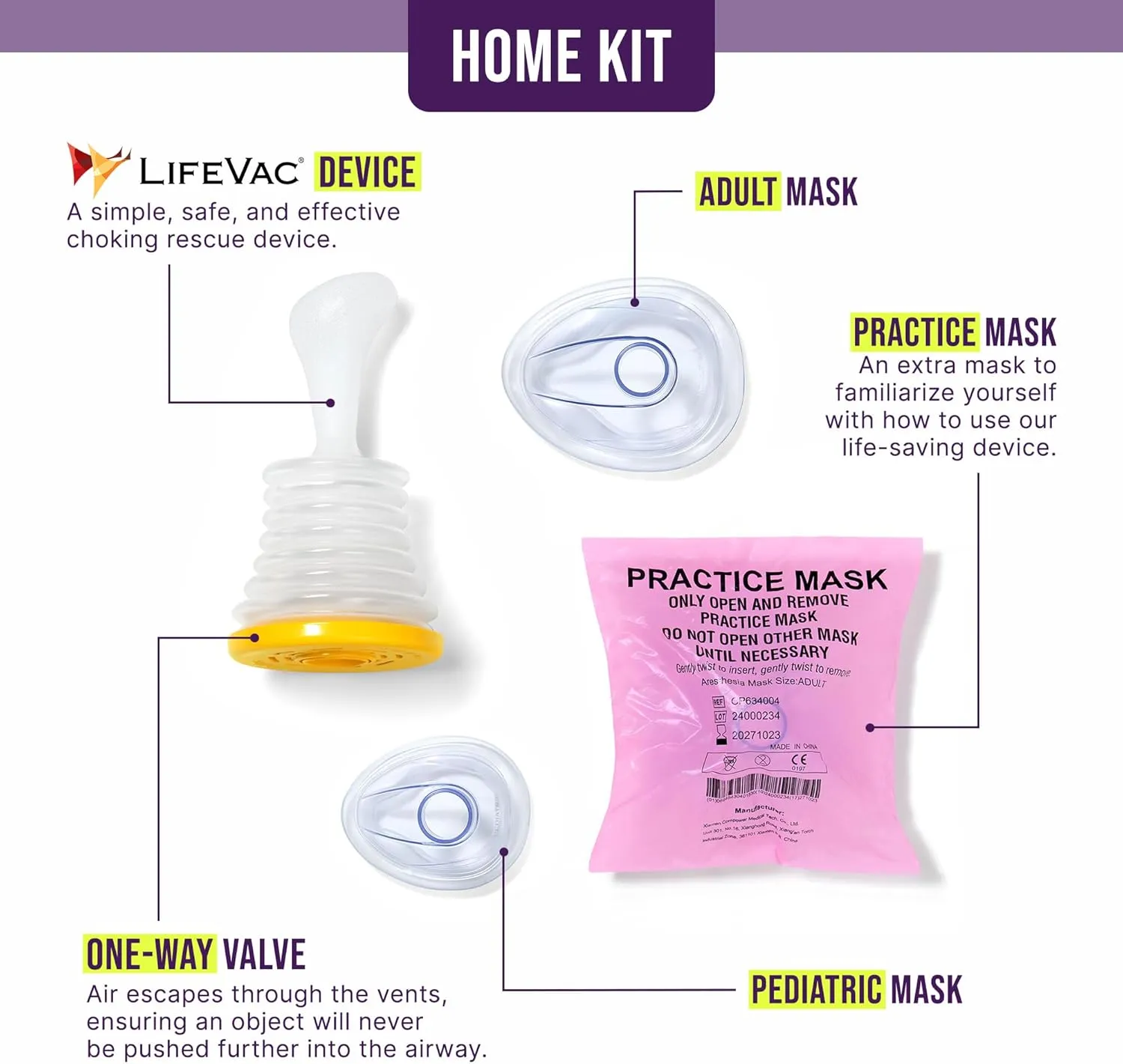 LifeVac Home & Pink Travel Kit Combo - Portable Suction Rescue Device, First Aid Kit for Kids and Adults, Portable Airway Suction Device for Children and Adults