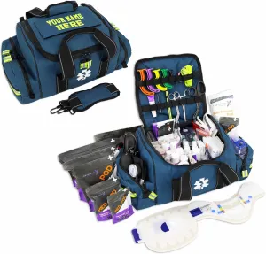 Lightning X Custom Embroidered Trauma Kit & Large EMT Bag w/ 250  First Aid Supplies & Customized Name Patch | Blue