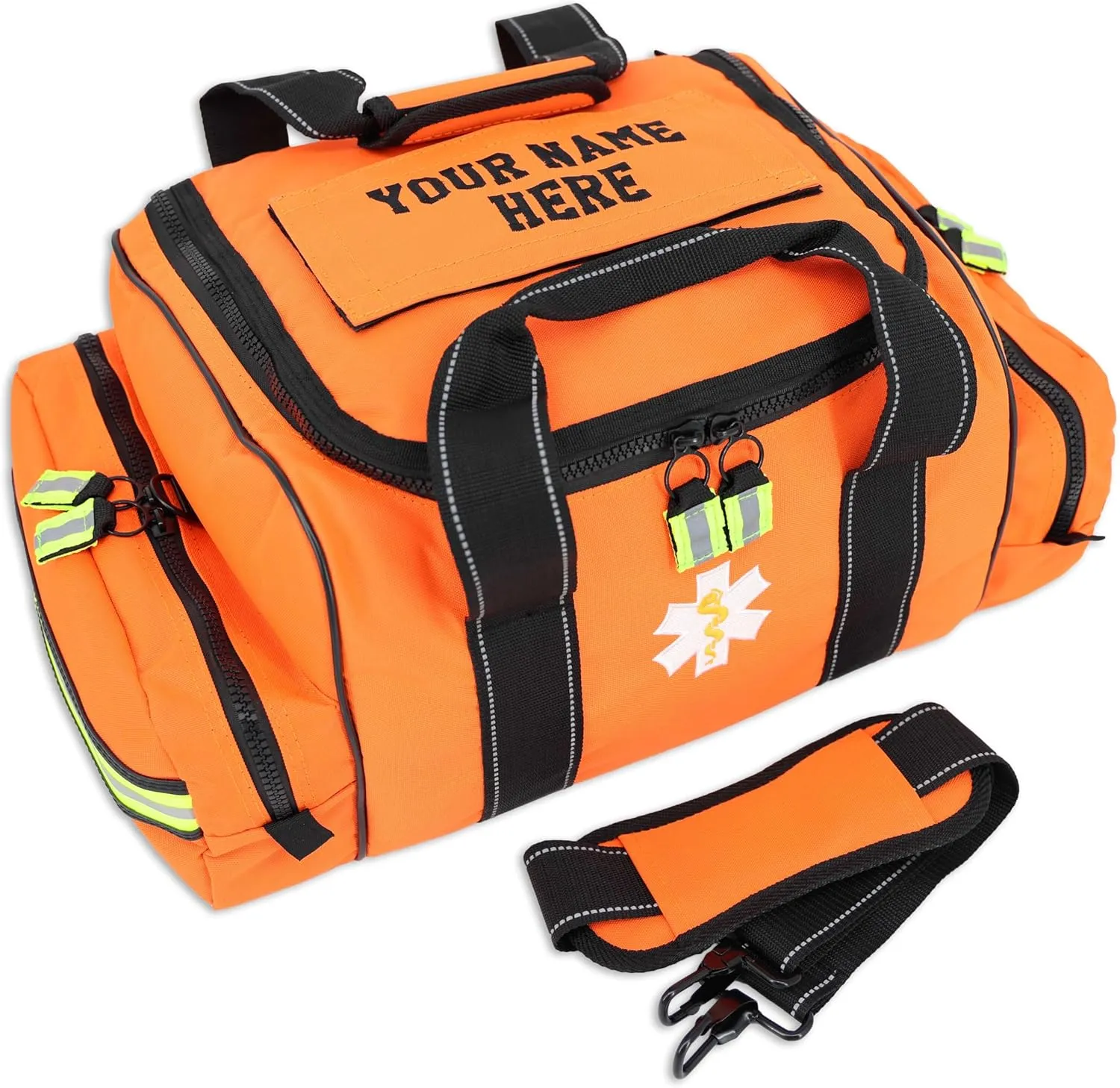 Lightning X Custom Embroidered Trauma Kit & Large EMT Bag w/ 250  First Aid Supplies & Customized Name Patch | Orange