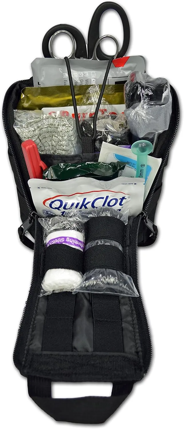 Lightning X Products Premium Nylon MOLLE Pouch Emergency Kit, Ideal for Tactical Medics, Military, Outdoor Enthusiasts (8" x 5.5" x 4", Black or Tan, Ideal for Gunshot Wounds and Bleeding Control)