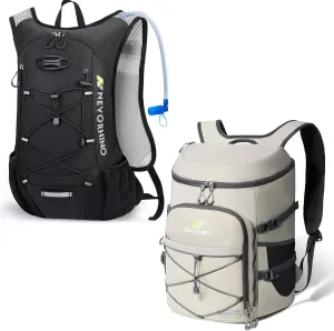 Lightweight Hydration with 2L Water Bladder & 36can Insulated Cooler Backpack Bundle, Waterproof, Ideal for Hiking, Cycling, Camping, Travel, and Day Trips