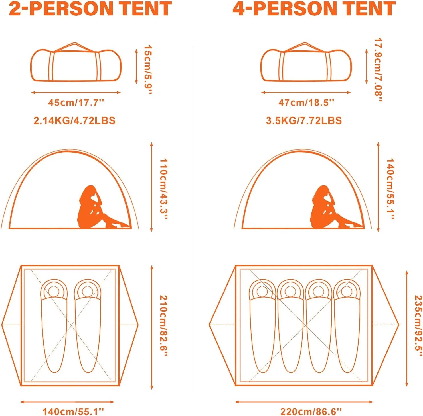 lightweight waterproof camping tent for 2/4 persons easy setup