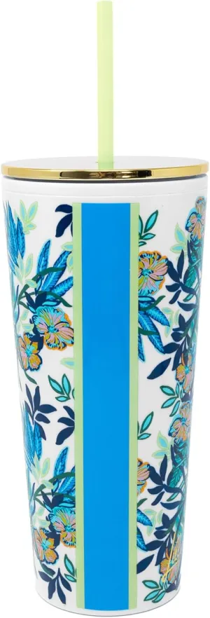Lilly Pulitzer Double Wall Tumbler with Lid and Reusable Straw, Insulated Travel Cup Holds 24 Ounces, The Hottest Spot