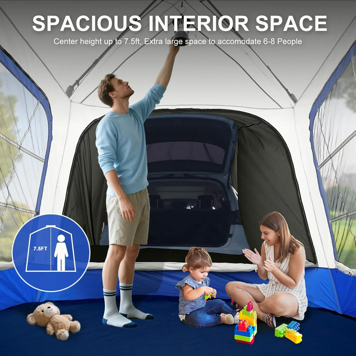 LILYPELLE SUV Tent for Camping, 4-6 Person Inflatable Tents for Camping with Large Awning, PU 3000mm Waterproof Oxford Portable Tailgate Blow Up Tent for SUV Car Jeep, 9.8FT L x 8.2FT W x 6.9FT H