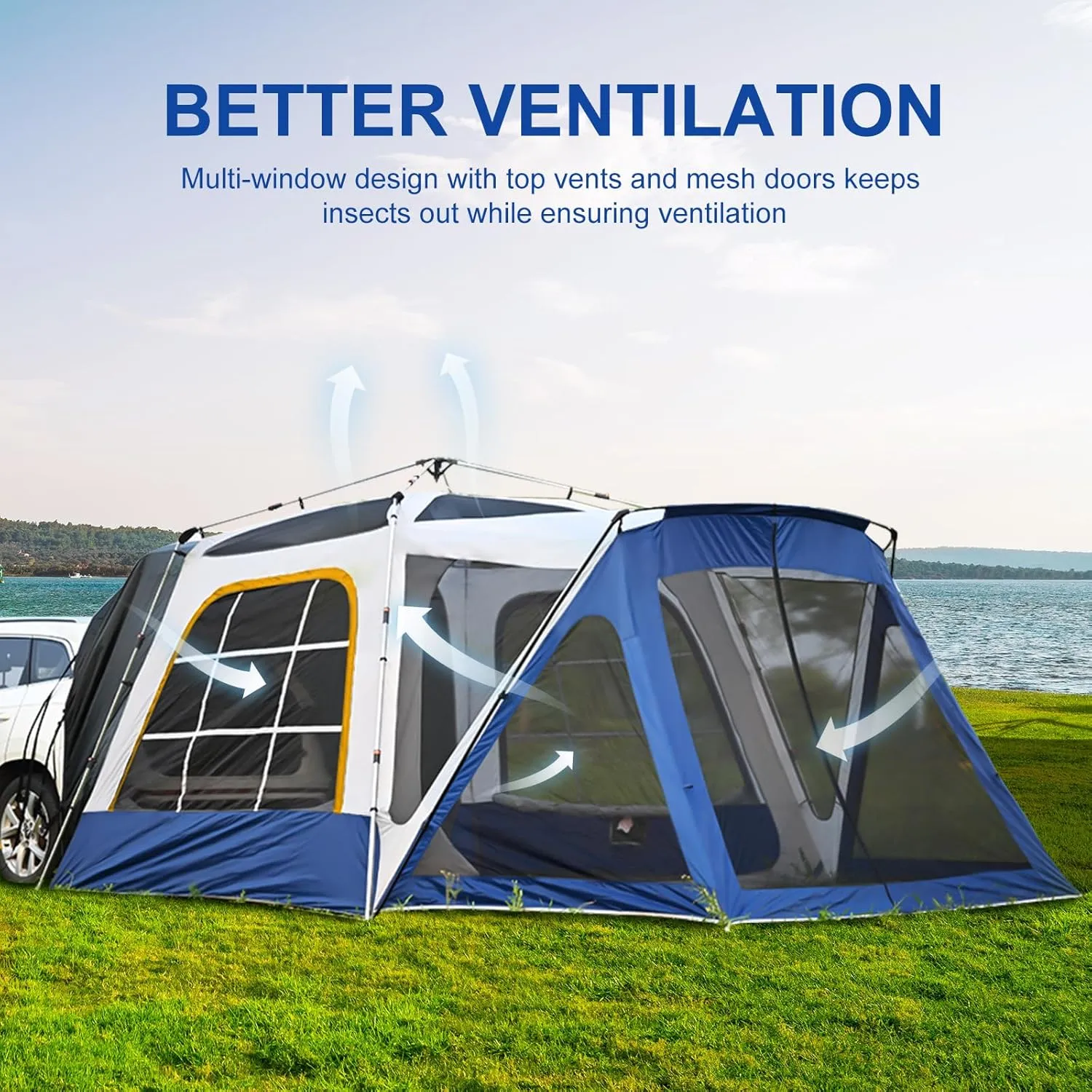 LILYPELLE SUV Tent for Camping, 4-6 Person Inflatable Tents for Camping with Large Awning, PU 3000mm Waterproof Oxford Portable Tailgate Blow Up Tent for SUV Car Jeep, 9.8FT L x 8.2FT W x 6.9FT H