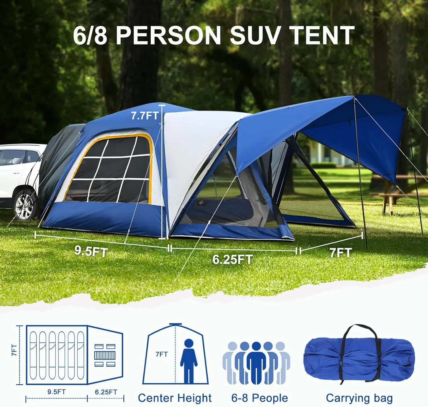 LILYPELLE SUV Tent for Camping, 4-6 Person Inflatable Tents for Camping with Large Awning, PU 3000mm Waterproof Oxford Portable Tailgate Blow Up Tent for SUV Car Jeep, 9.8FT L x 8.2FT W x 6.9FT H