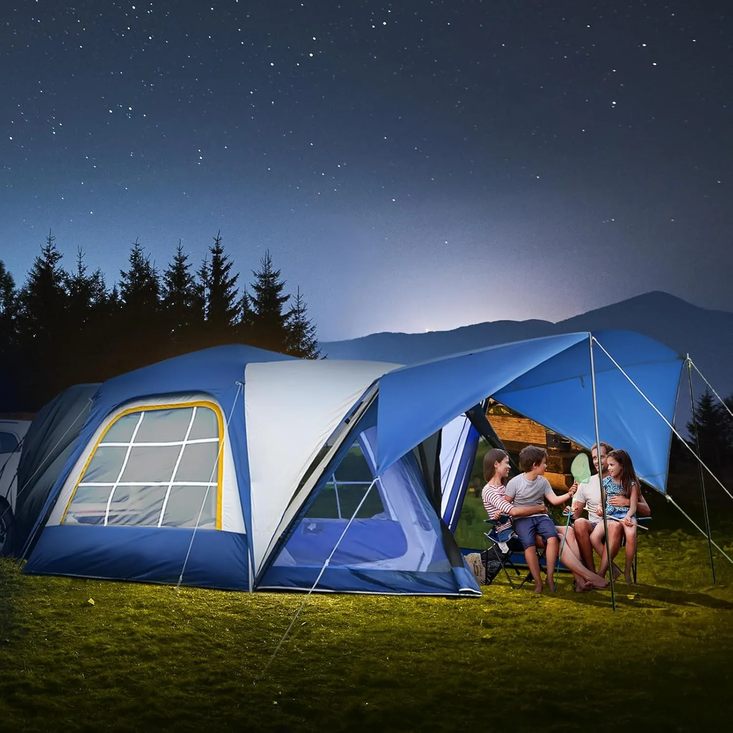 LILYPELLE SUV Tent for Camping, 4-6 Person Inflatable Tents for Camping with Large Awning, PU 3000mm Waterproof Oxford Portable Tailgate Blow Up Tent for SUV Car Jeep, 9.8FT L x 8.2FT W x 6.9FT H