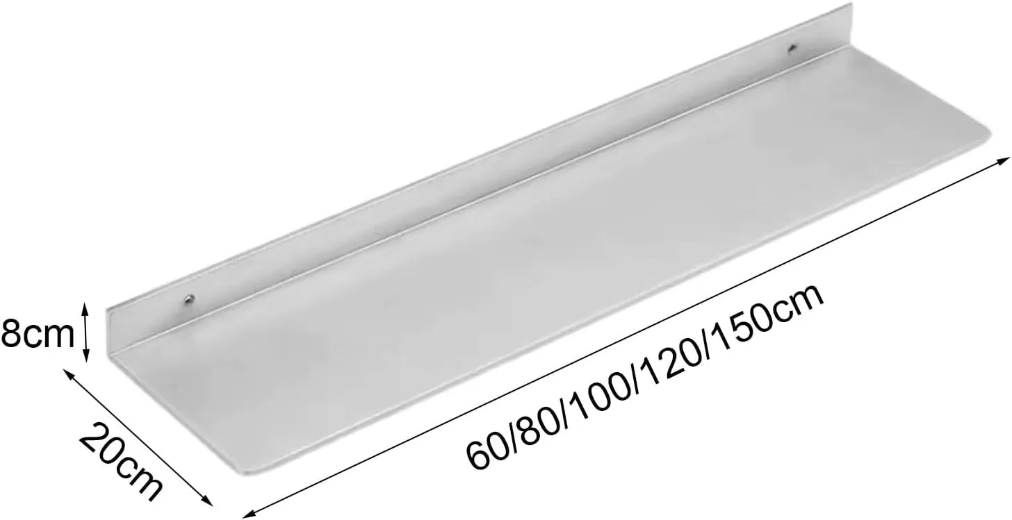 Linear Floating Shelf,Stainless Steel Metal Wall Mount,Wall Mounted Display Stand for Living Room Supermarket Retail,Silver,20x120cm