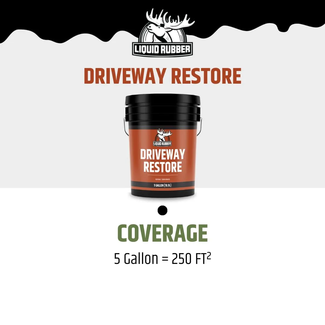 Liquid Rubber Driveway Restore Sealant - Highly Flexible Asphalt Coating Fills Cracks and Revitalize, Kit- Includes 5 Gallon Sealer, Caulk 10.2 oz 4 Pack, Patio Cleaner 1 Gallon