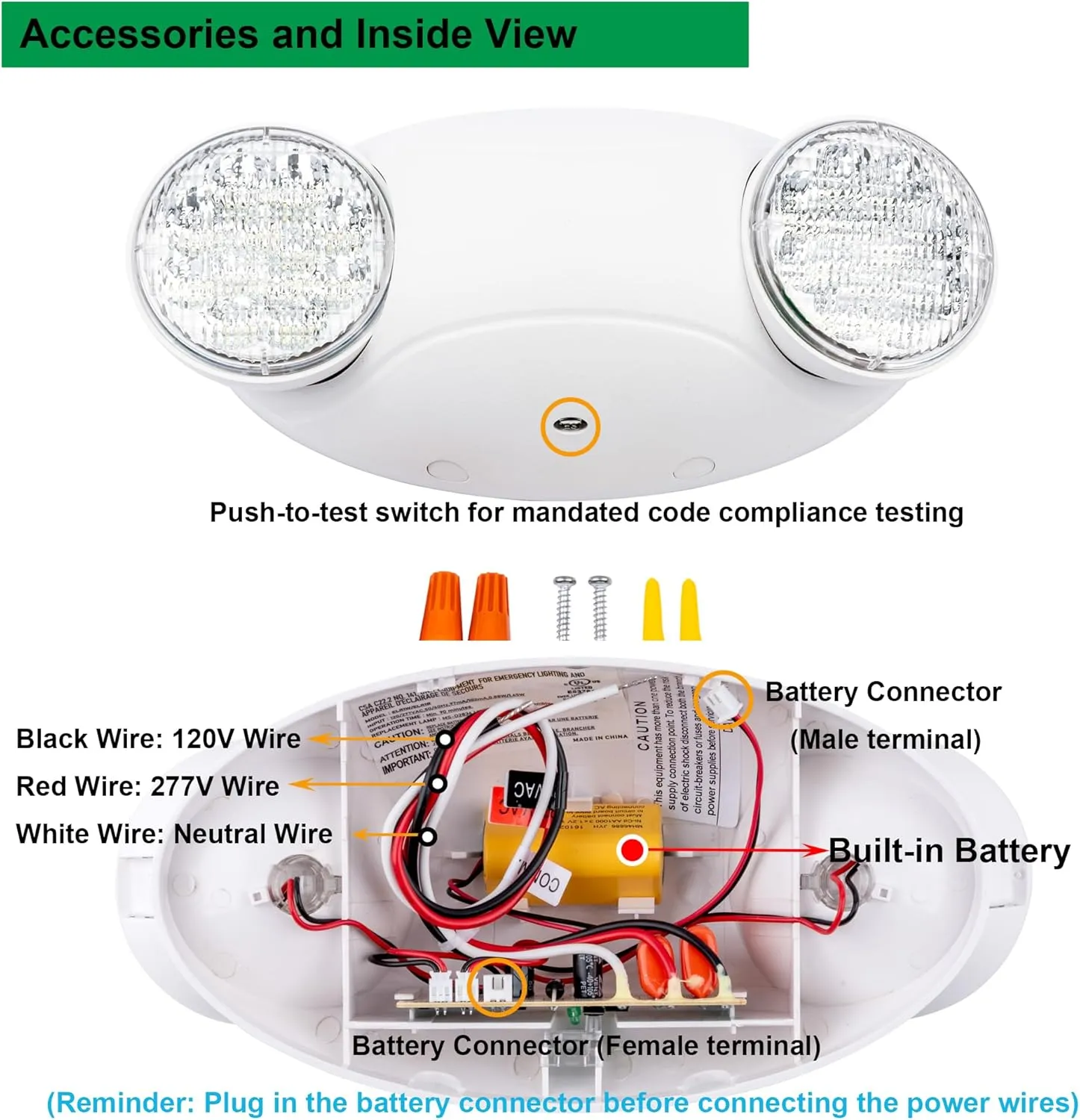 LIT-PaTH LED Emergency Lighting Fixtures with 2 LED Bug Eye Heads and Back Up Batteries- US Standard Exit Light, UL 924 and CEC Qualified, 120/277 Voltage, White, 4-Pack