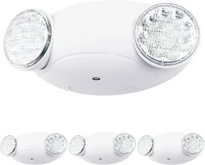 LIT-PaTH LED Emergency Lighting Fixtures with 2 LED Bug Eye Heads and Back Up Batteries- US Standard Exit Light, UL 924 and CEC Qualified, 120/277 Voltage, White, 4-Pack