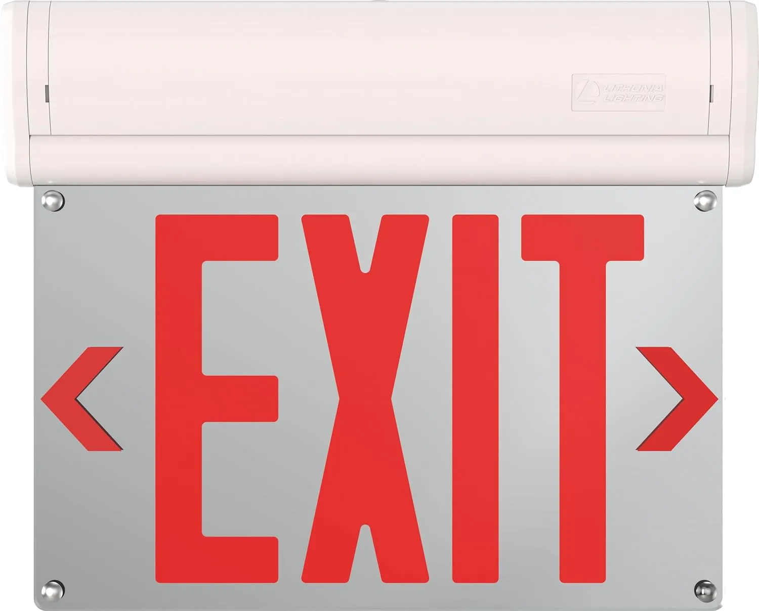 Lithonia Lighting Basics Edge-lit LED Exit Sign with Red Letters, Universal Mount Emergency Exit Only Sign, Ni-Cad Battery Backup (BE W R UM M2)
