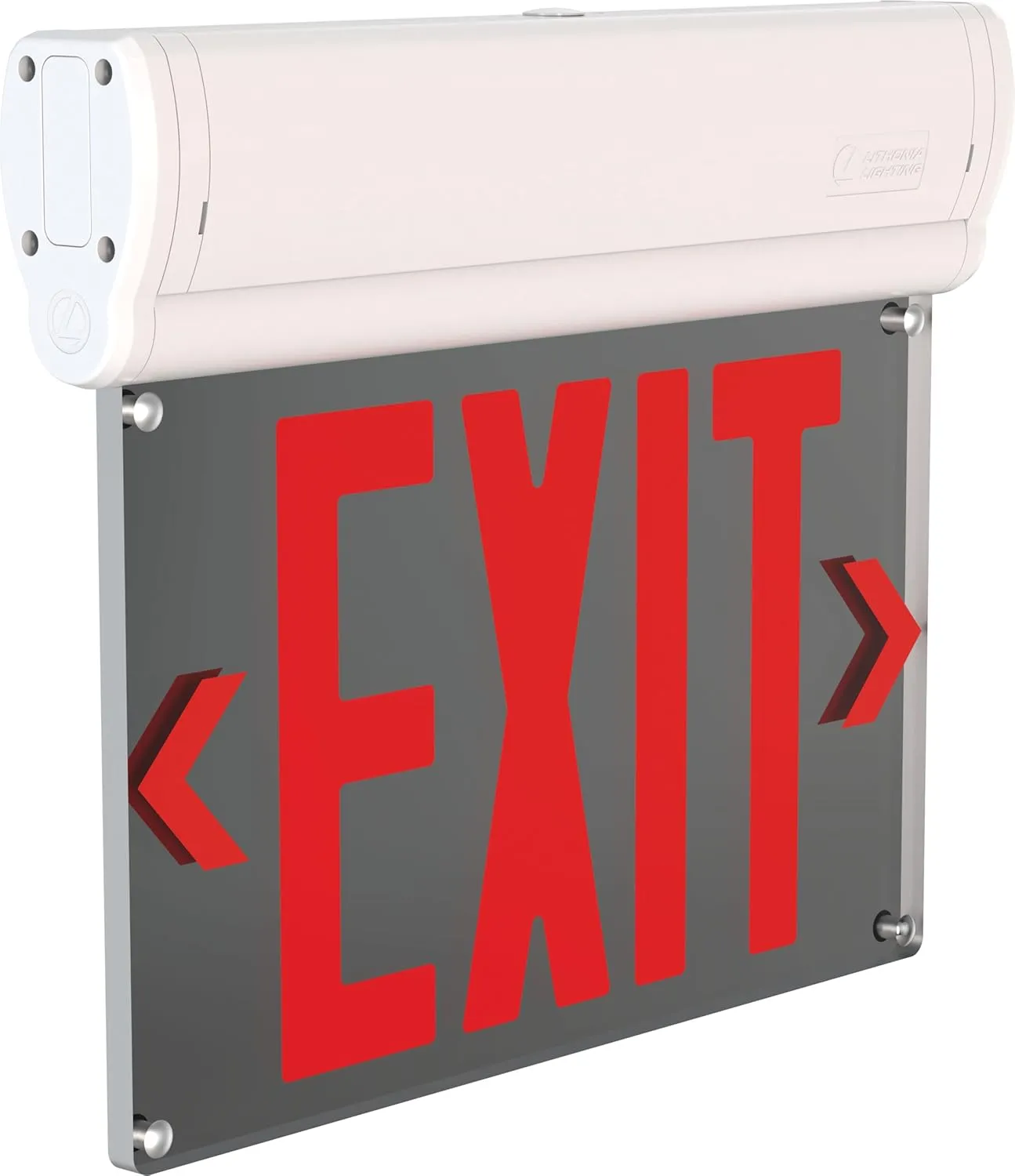 Lithonia Lighting Basics Edge-lit LED Exit Sign with Red Letters, Universal Mount Emergency Exit Only Sign, Ni-Cad Battery Backup (BE W R UM M2)