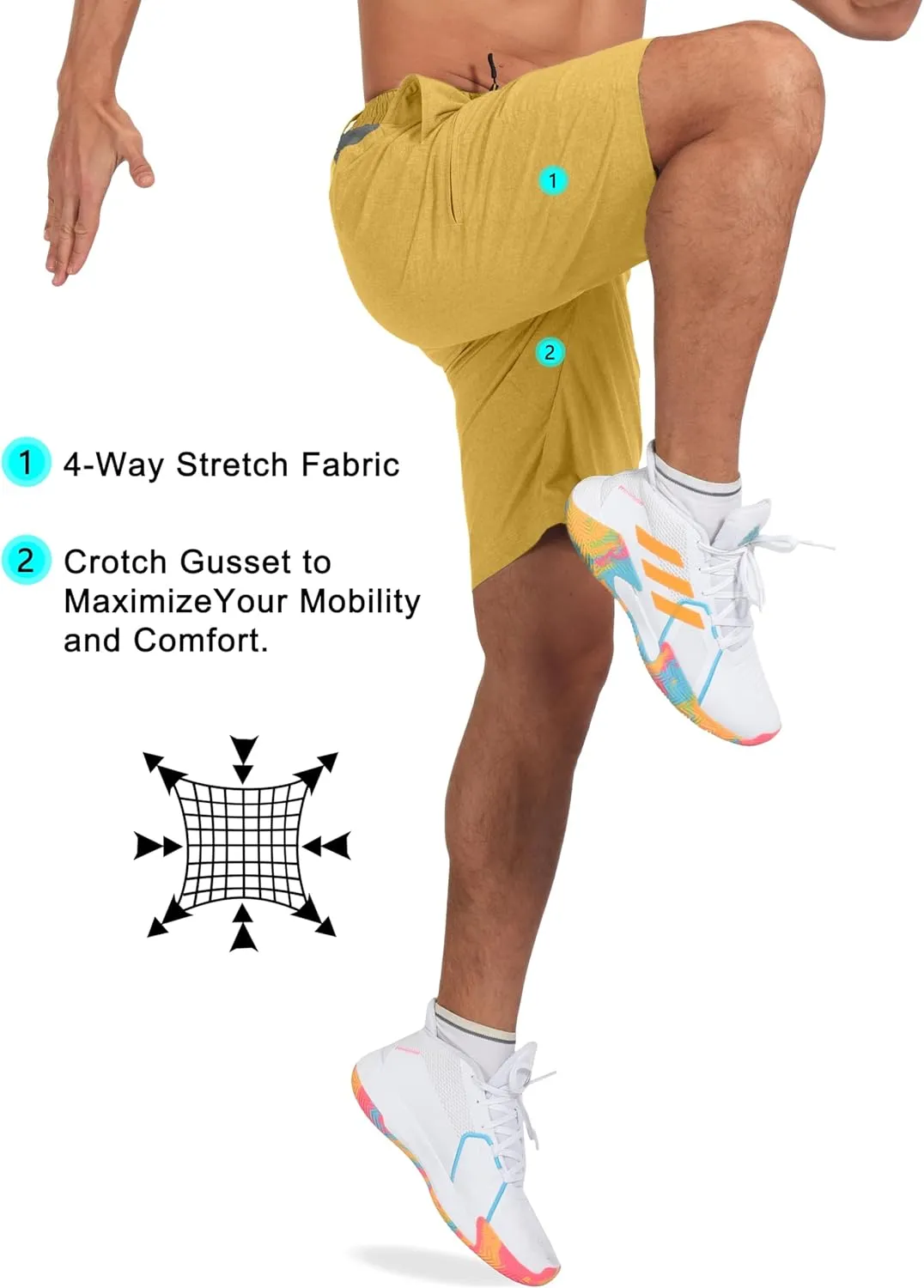 Little Donkey Andy Men's Quick Dry Stretch Shorts for Hiking Golf Travel, with Elastic Waist