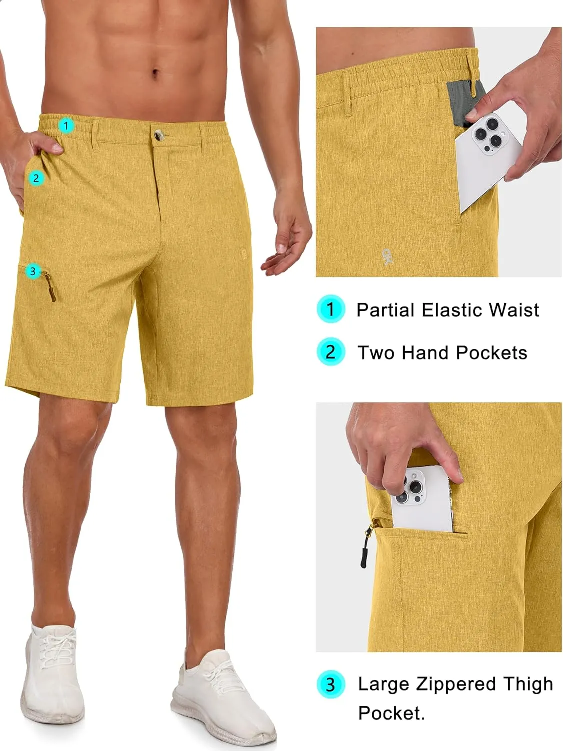 Little Donkey Andy Men's Quick Dry Stretch Shorts for Hiking Golf Travel, with Elastic Waist