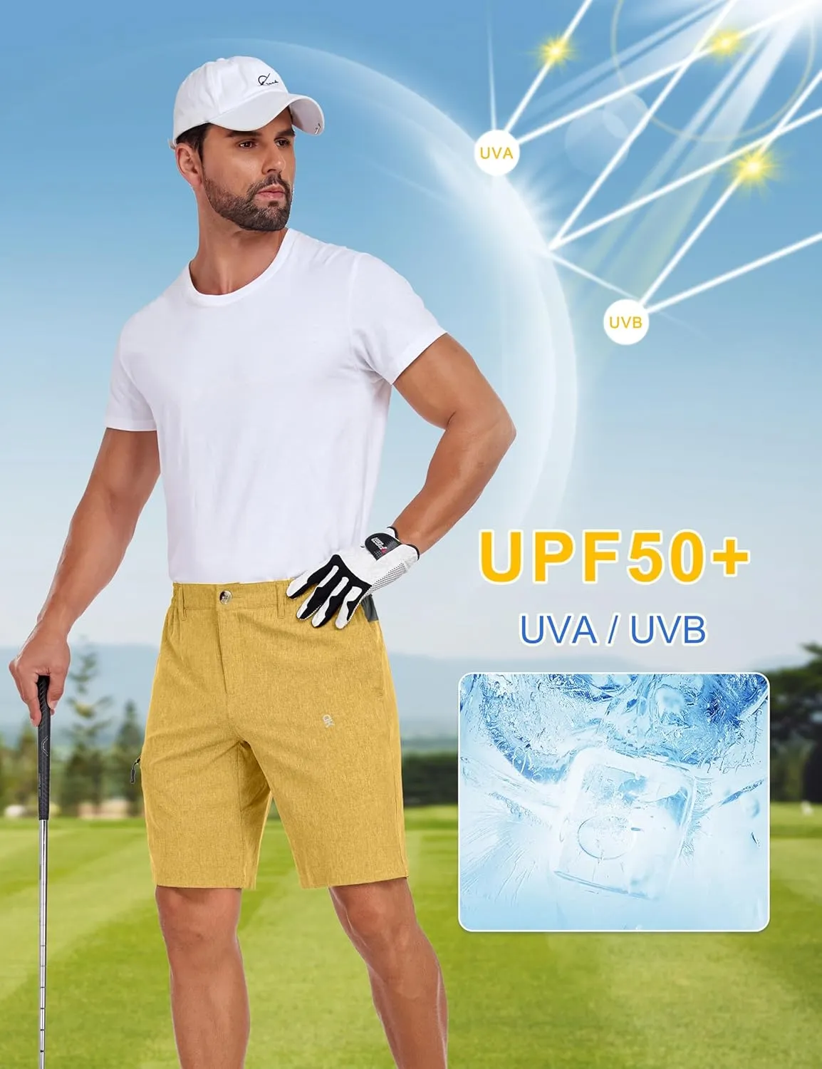 Little Donkey Andy Men's Quick Dry Stretch Shorts for Hiking Golf Travel, with Elastic Waist