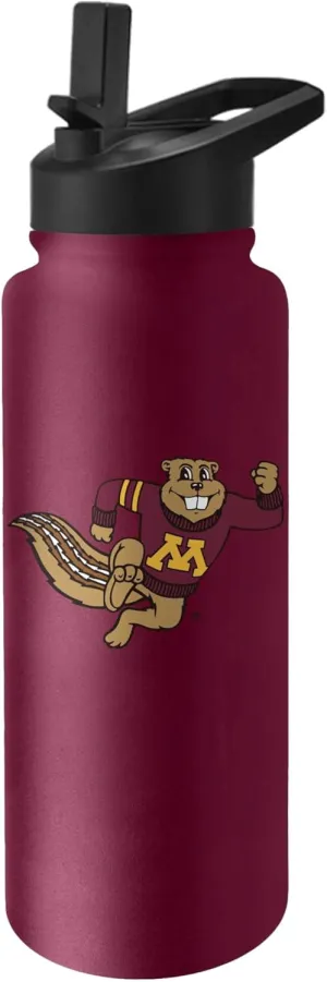 Logo Brands NCAA Minnesota Golden Gophers 34oz Logo Quencher Bottle - Double-Wall Insulated, Stainless Steel, No-Spill Lid, Easy Carry Handle