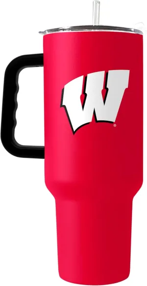 Logo Brands NCAA Wisconsin Badgers 40oz Flipside Powder Coat Tumbler Powder Coat Tumbler - Double-Wall Insulated, Reusable Straw, Rugged Handle
