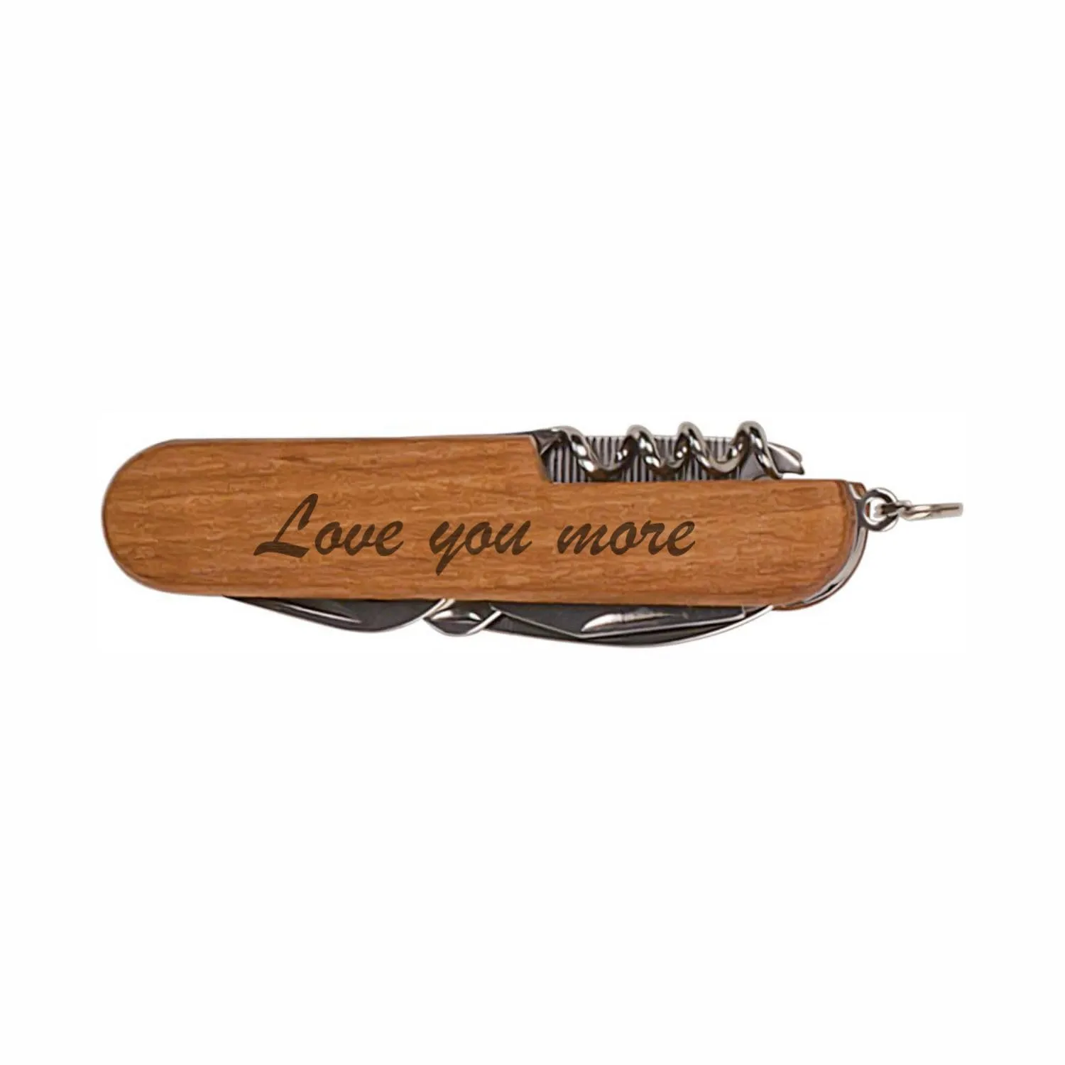 Love you more Wooden 8-Function Multi-Tool Pocket Folding Knife Laser Engraved Dark Wood Birthday Christmas Present