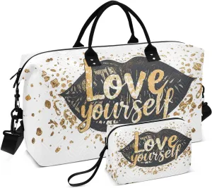 Love Yourself Black Lip Duffel Bag for Traveling, Travel Bag Gym Bag, with Multiple Interior Pockets Shoulder Weekender Bag for Women Men with Toiletry Bag 20.5L x 1.9W x 13.8H