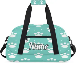 Lovely Dog Paw Prints Personalized Kids Gym Bag Custom Dance Bag with Name Sport Duffel Bag for Girls Boys Weekender Overnight Travel Bag