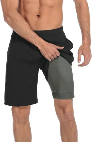 LRD Men's Swim Trunks with Compression Liner 9 Inch Inseam Quick Dry Board Short