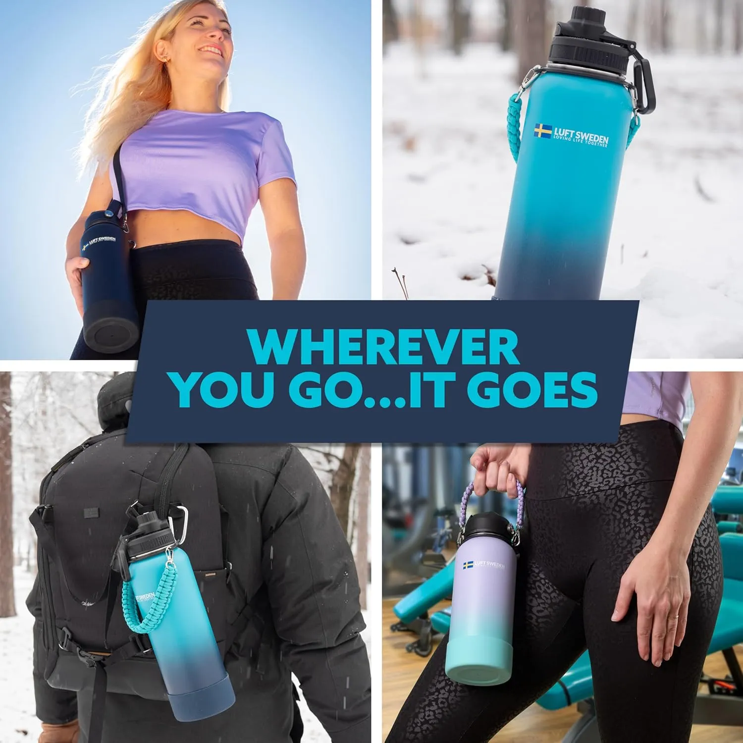LUFT SWEDEN 32 oz Insulated Stainless Steel Water Bottle – Leakproof, BPA-Free, Reusable Gym Bottle with Straw Lid | Dishwasher Safe, Double Wall Thermos for Cold Drinks – Matte Black