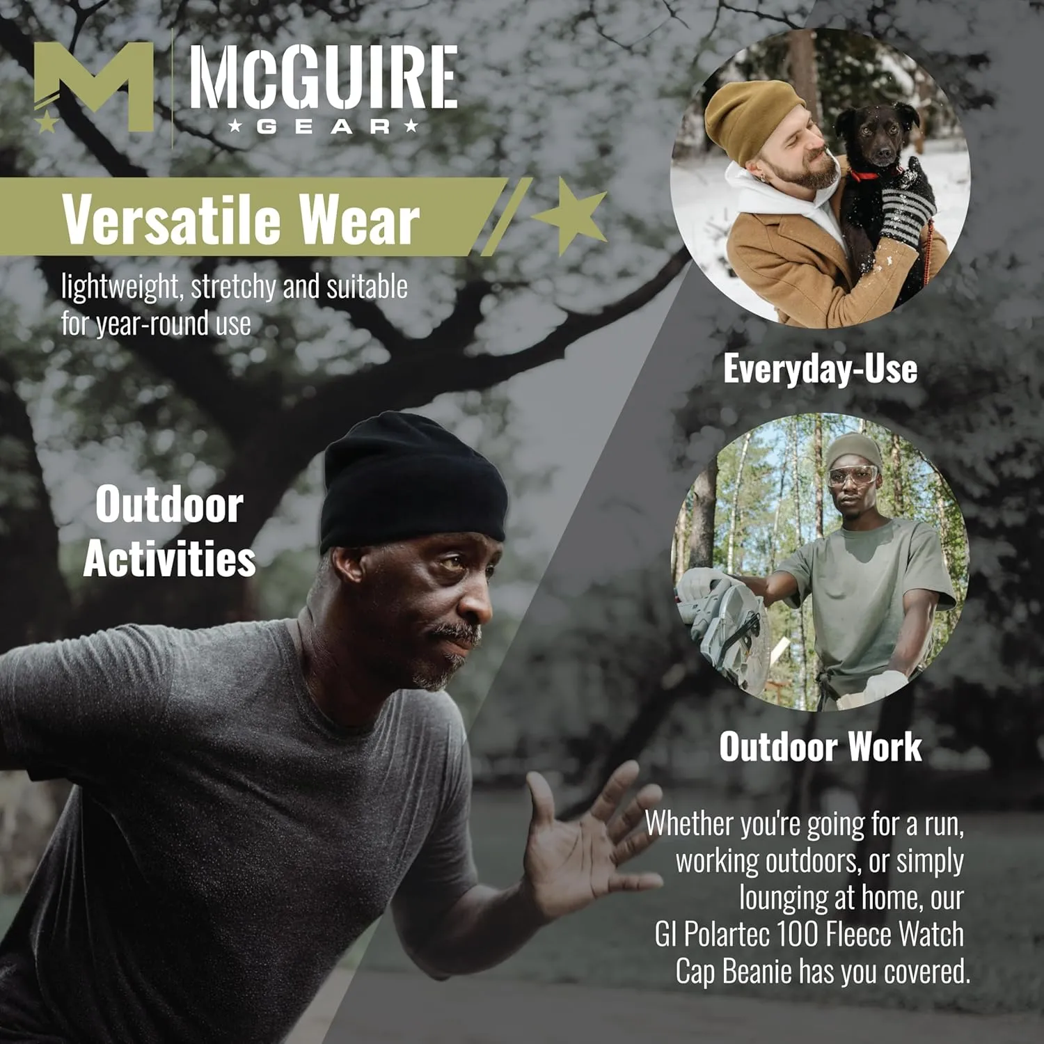 M MCGUIRE GEAR GI Polartec 100 Fleece Watch Cap Beanie, Lightweight Fitted Cap, Tactical Gear & Warm Winter Hat - Made in USA