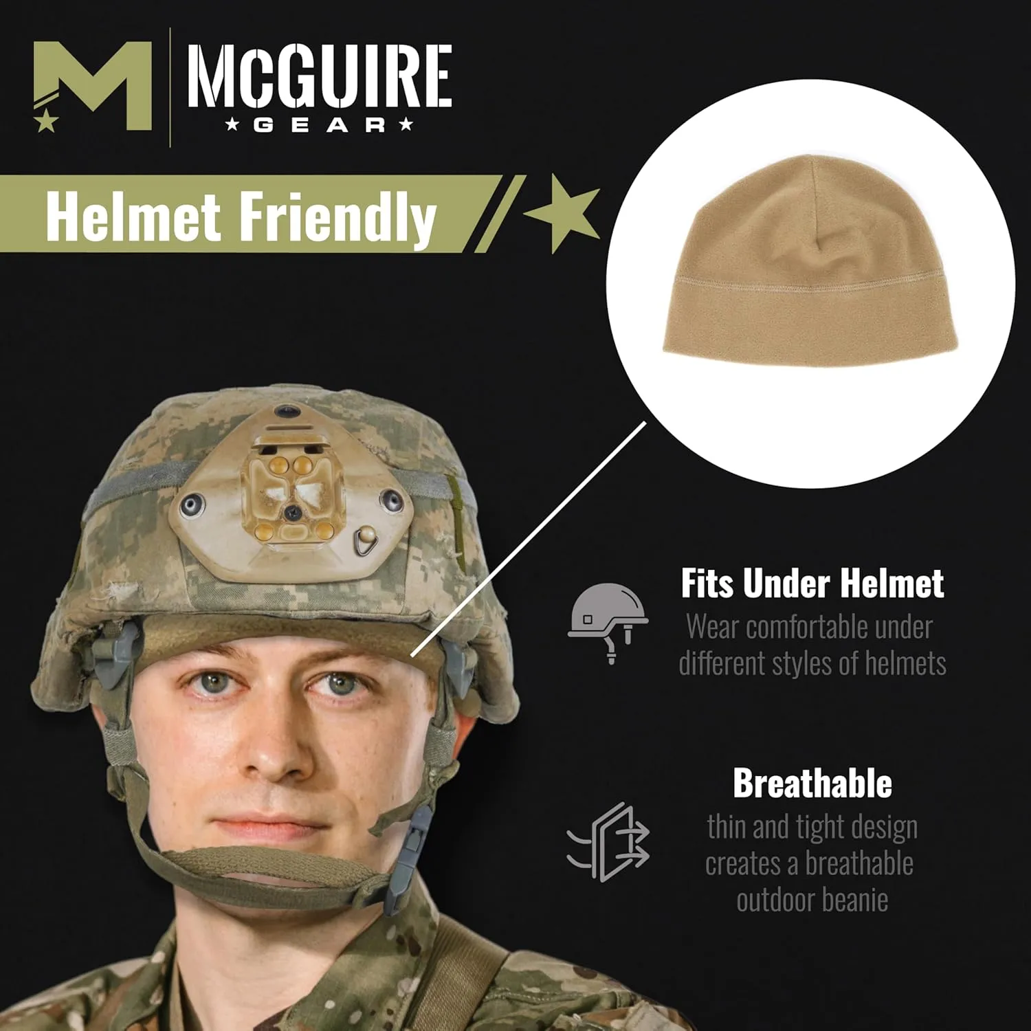 M MCGUIRE GEAR GI Polartec 100 Fleece Watch Cap Beanie, Lightweight Fitted Cap, Tactical Gear & Warm Winter Hat - Made in USA