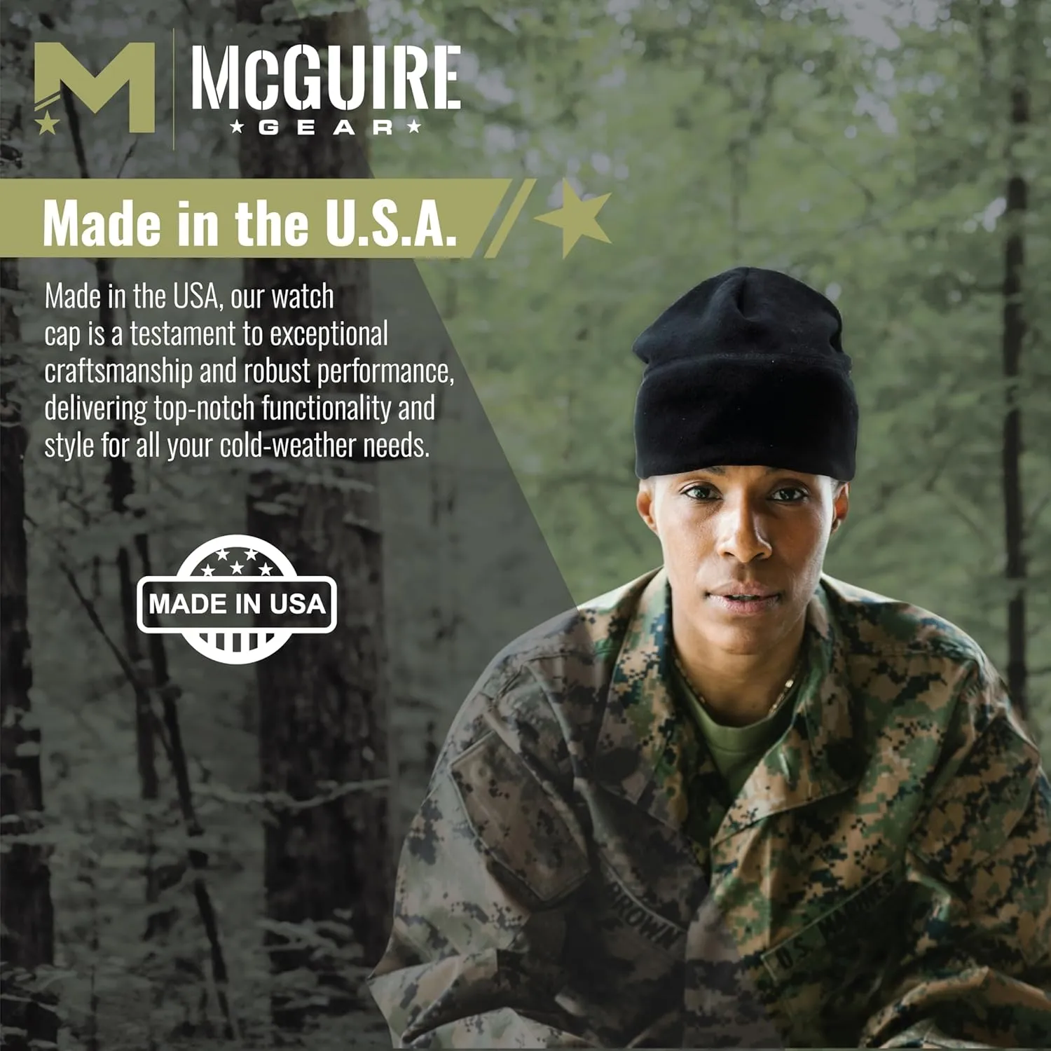 M MCGUIRE GEAR GI Polartec 100 Fleece Watch Cap Beanie, Lightweight Fitted Cap, Tactical Gear & Warm Winter Hat - Made in USA